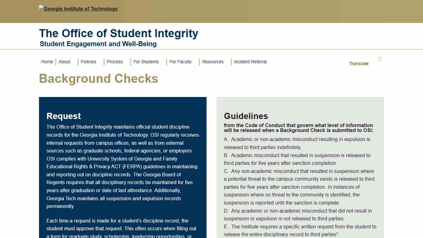 Background Checks The Office of Student Integrity